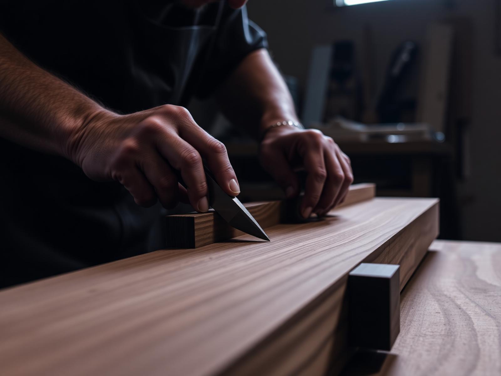 Craftsman fitting a precision joint in walnut